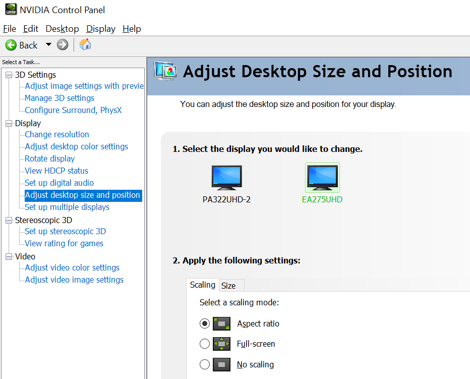 adjust desktop size and position