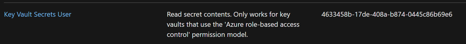 "Key Vault Secrets User Role"