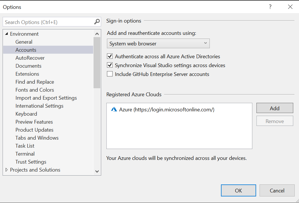 Sign-in options, Authentication