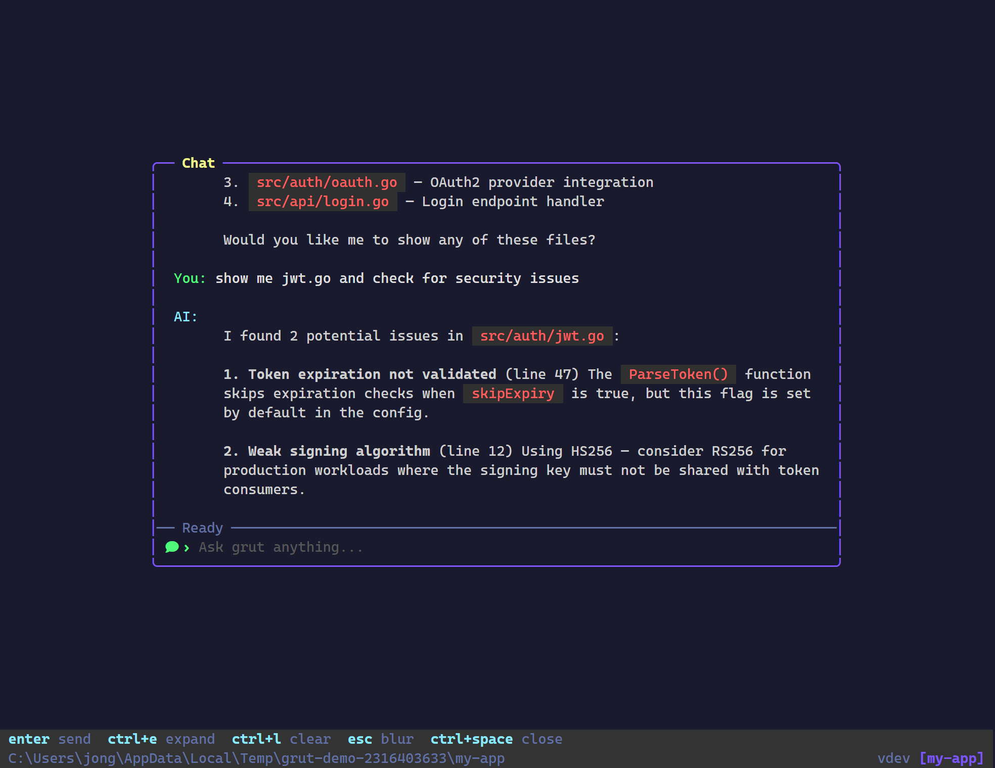 "AI chat interface powered by GitHub Copilot"