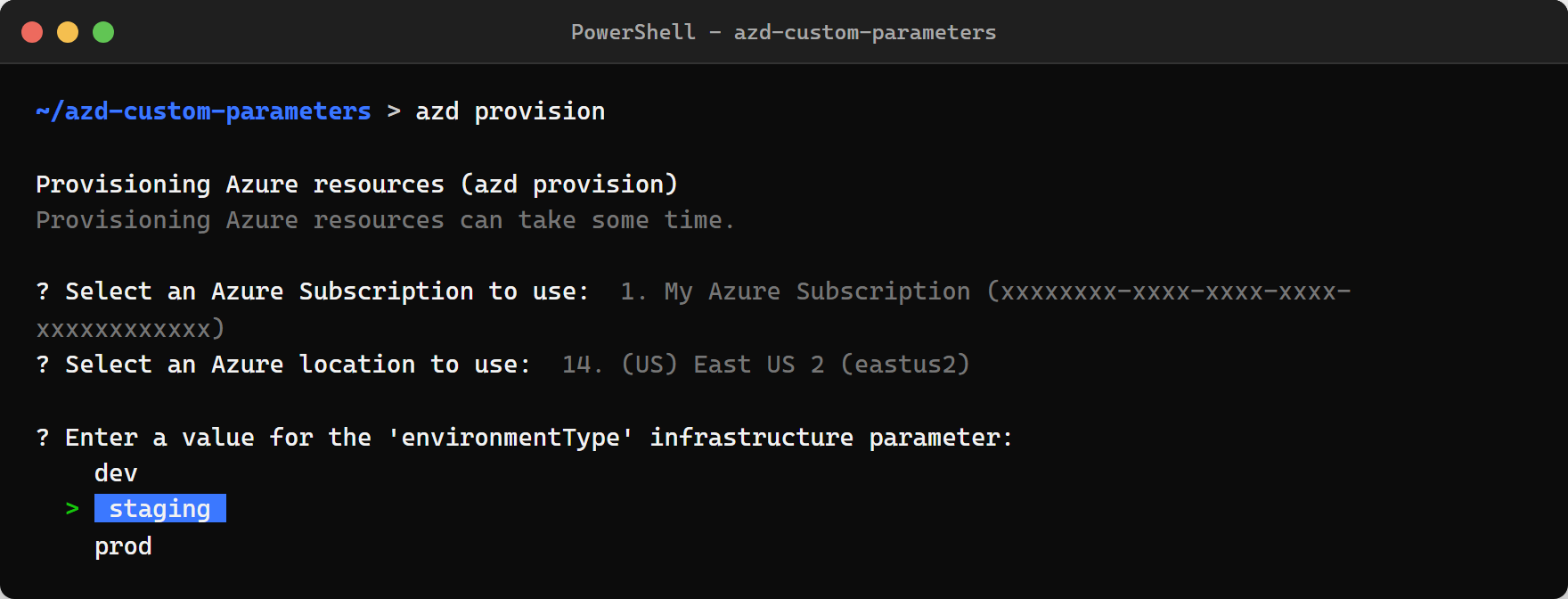 Custom Parameters in azd up