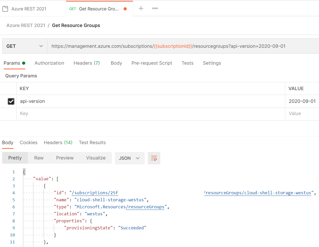 Postman get resource groups output