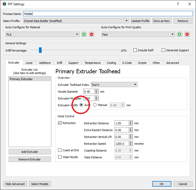 simplify 3d process settings