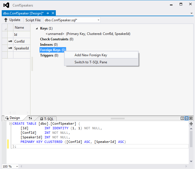 creating a table using sql in visual studio