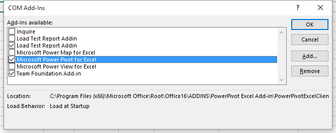 excel 2016 add ins not loading on startup