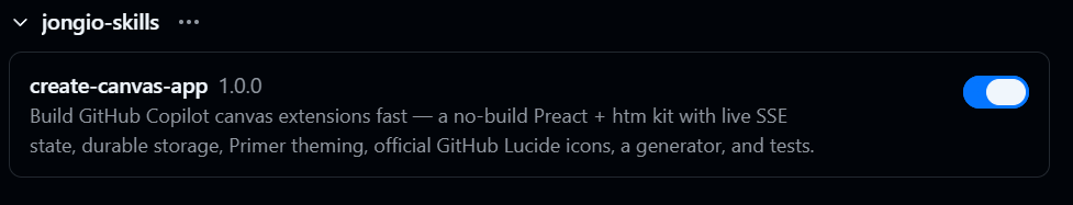 create-canvas-app installed and enabled in the Copilot app