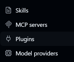 The Plugins entry in the Copilot app settings sidebar